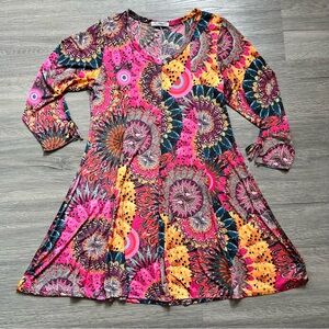 Vibrant Multicolor Boho Patterned Flowy Dress